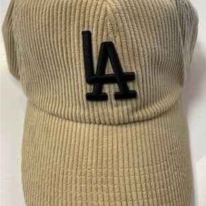 Beige Corduroy Cap with Black LA Logo